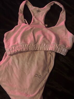 ALO Yoga light pink racerback sports bra and matching leggings